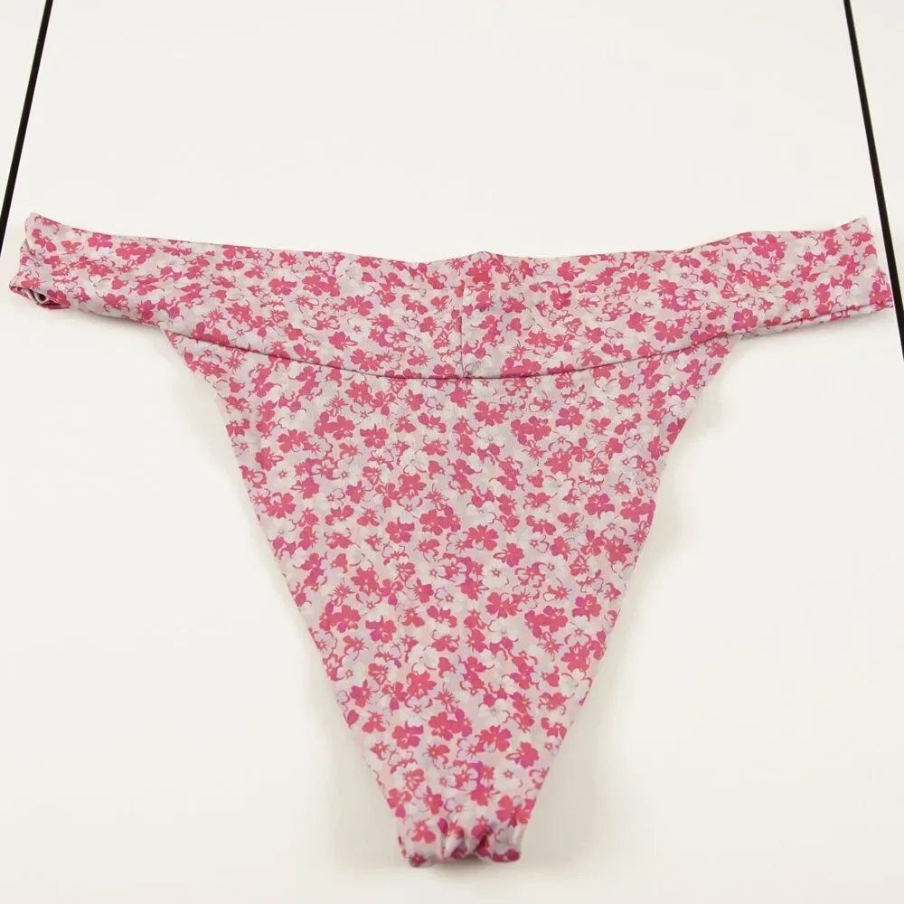 Frankie's Bikinis Nick Cheeky Delia Pink Floral Print Swim Bottoms Womens Sz XL